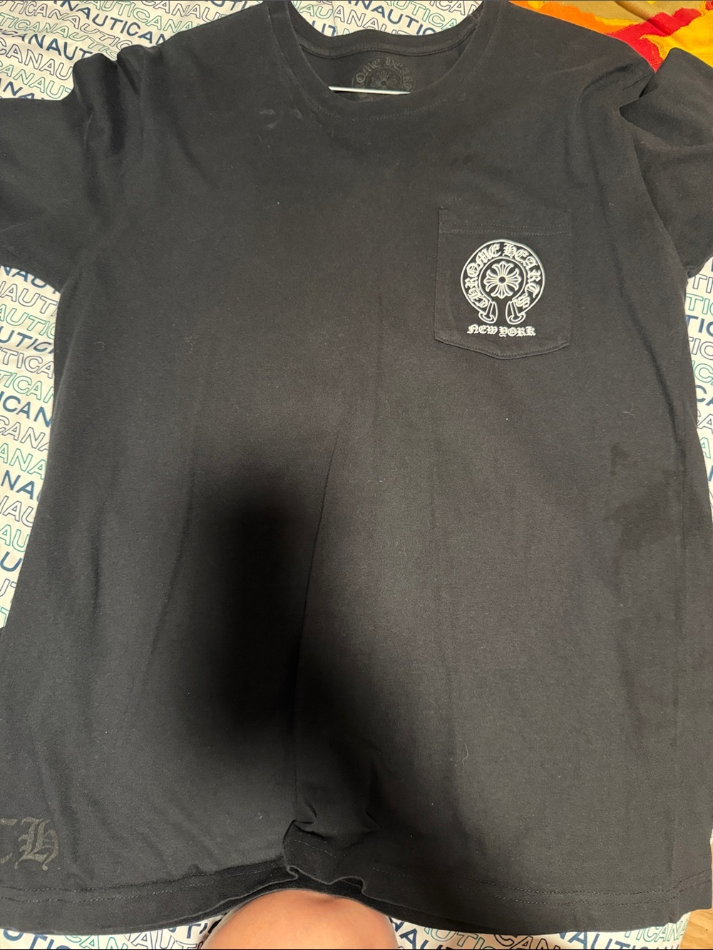 Chrome Hearts Black Short Sleeve Pocket Tee with White Chest Emblem